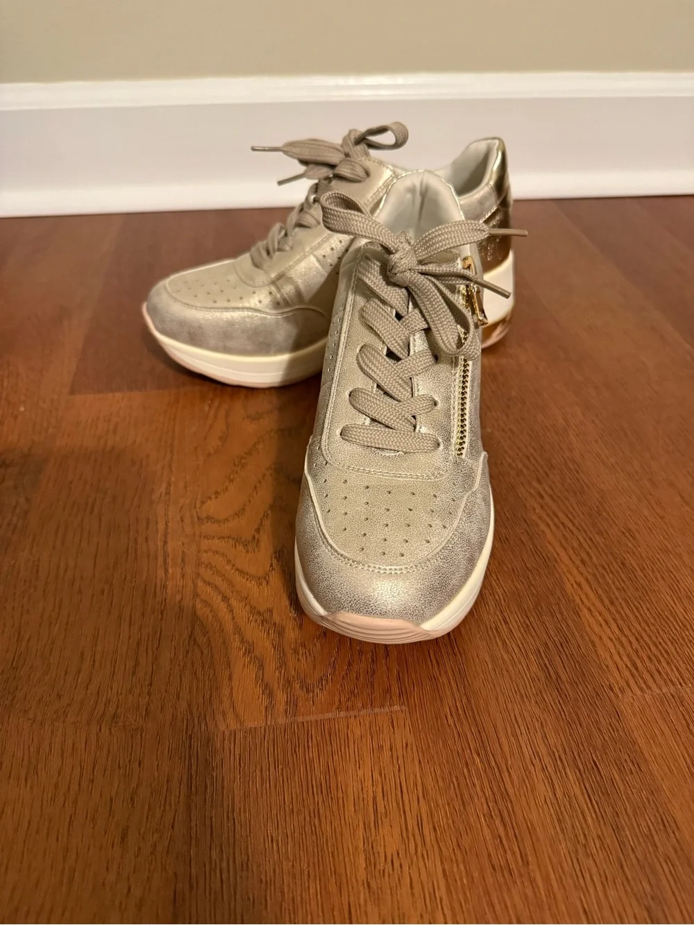 Renato Garini Italy Gold Metallic Hidden Wedge Sneakers Side Zip 36 6